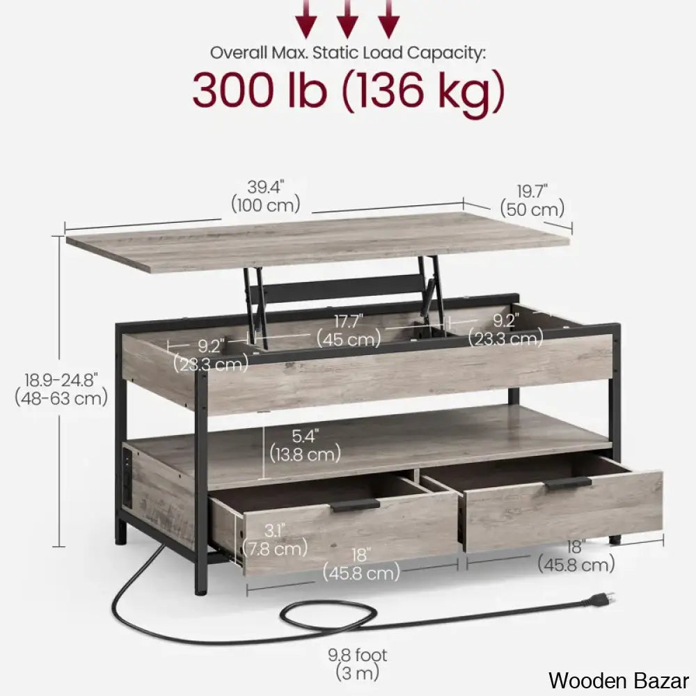 Meu Lift Top Coffee And Center Table With 2 Drawers Outlets