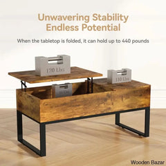 Mickealo Lift Top Coffee And Center Table For Living Room With Hidden Storage Compartment On