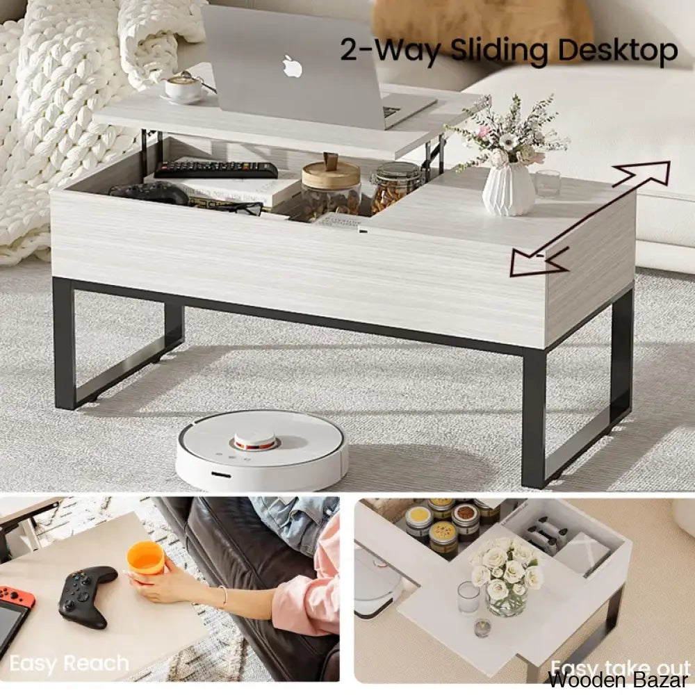 Mickealo Lift Top Coffee And Center Table For Living Room With Hidden Storage Compartment On