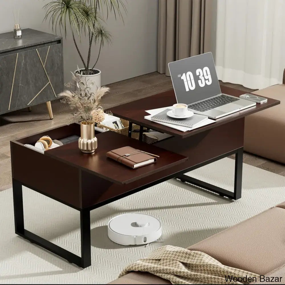 Mickealo Lift Top Coffee And Center Table For Living Room With Hidden Storage Compartment On