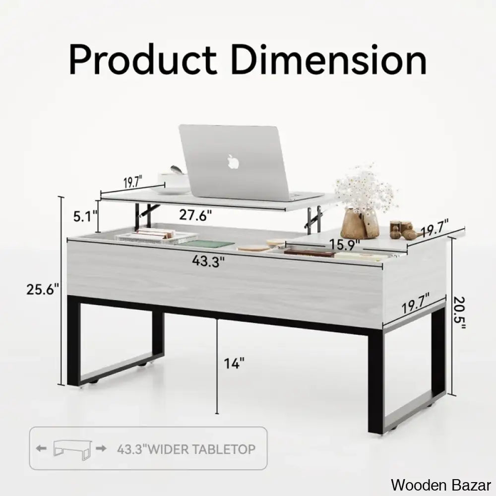 Mickealo Lift Top Coffee And Center Table For Living Room With Hidden Storage Compartment On