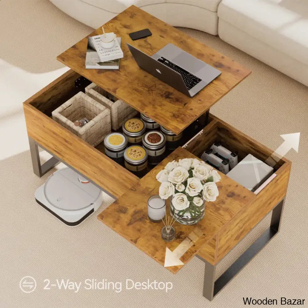 Mickealo Lift Top Coffee And Center Table For Living Room With Hidden Storage Compartment On