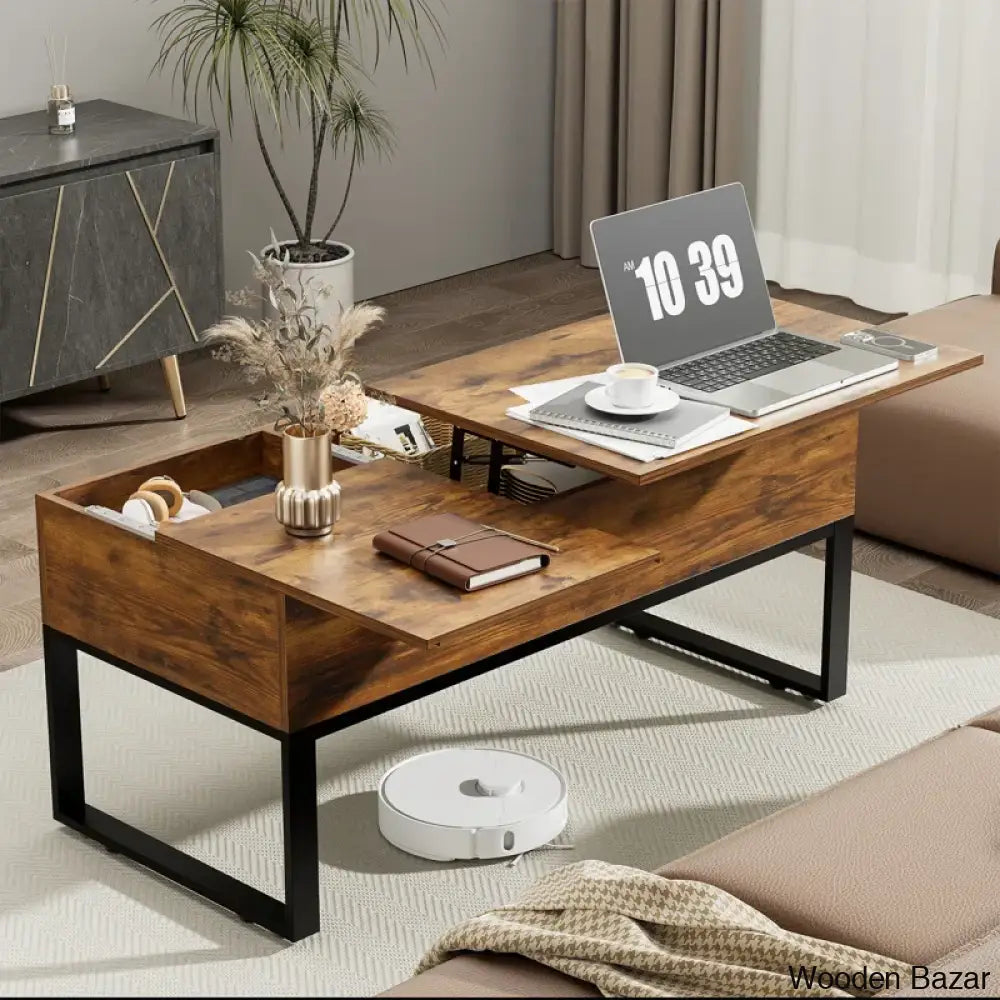 Mickealo Lift Top Coffee And Center Table For Living Room With Hidden Storage Compartment On