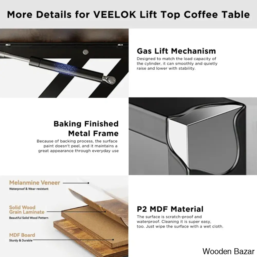 Mickealo Lift Top Coffee And Center Table For Living Room With Hidden Storage Compartment On