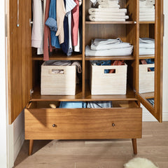 Lexor Mid-Century Wooden Wardrobe with Shelves & Drawer