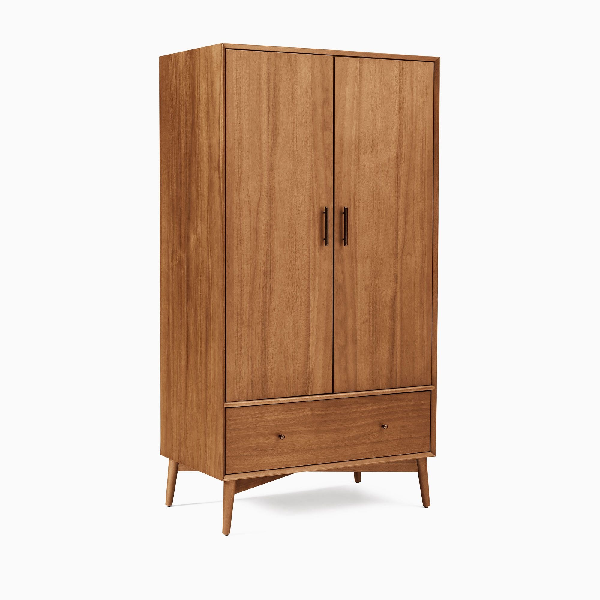 Lexor Mid-Century Wooden Wardrobe with Shelves & Drawer