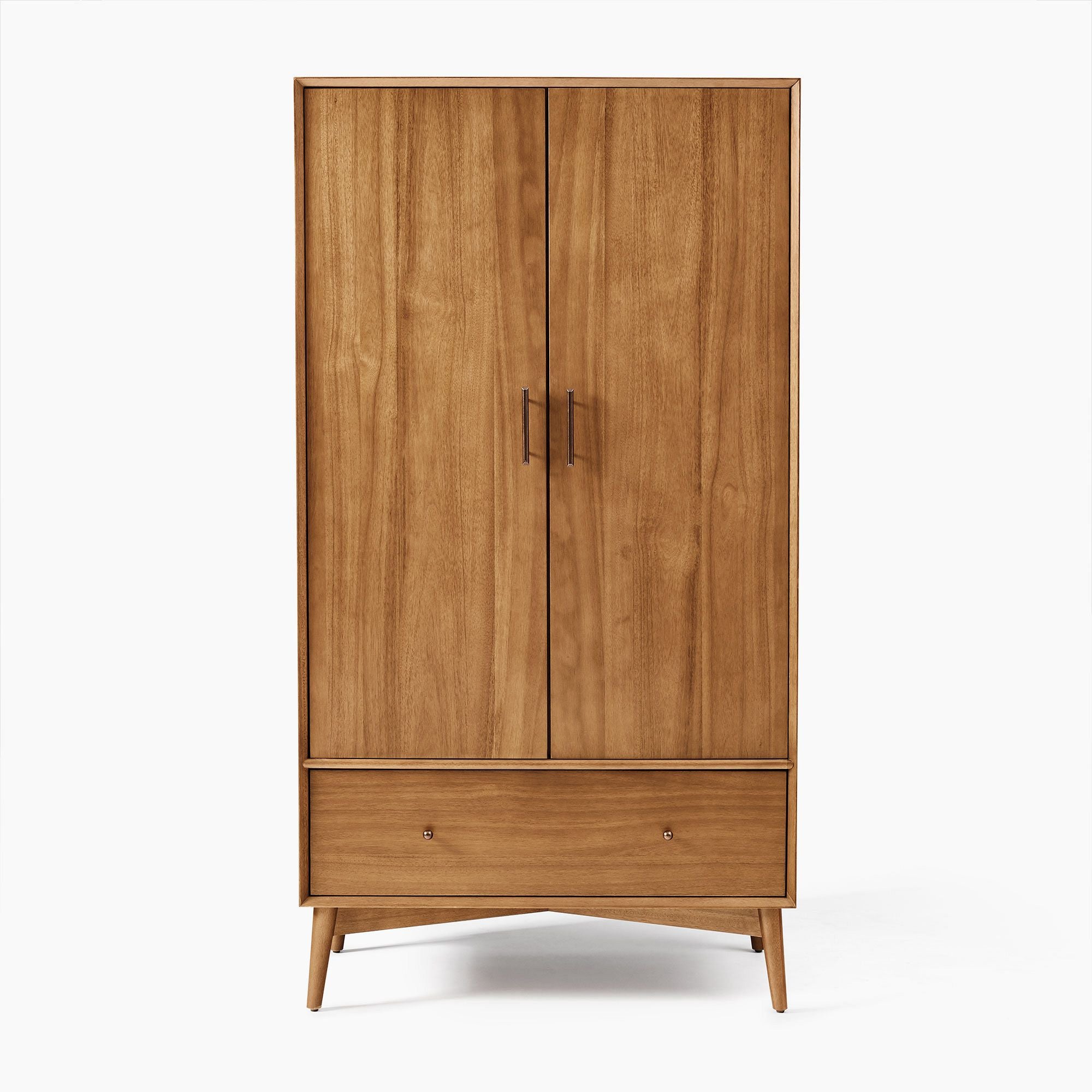 Lexor Mid-Century Wooden Wardrobe with Shelves & Drawer