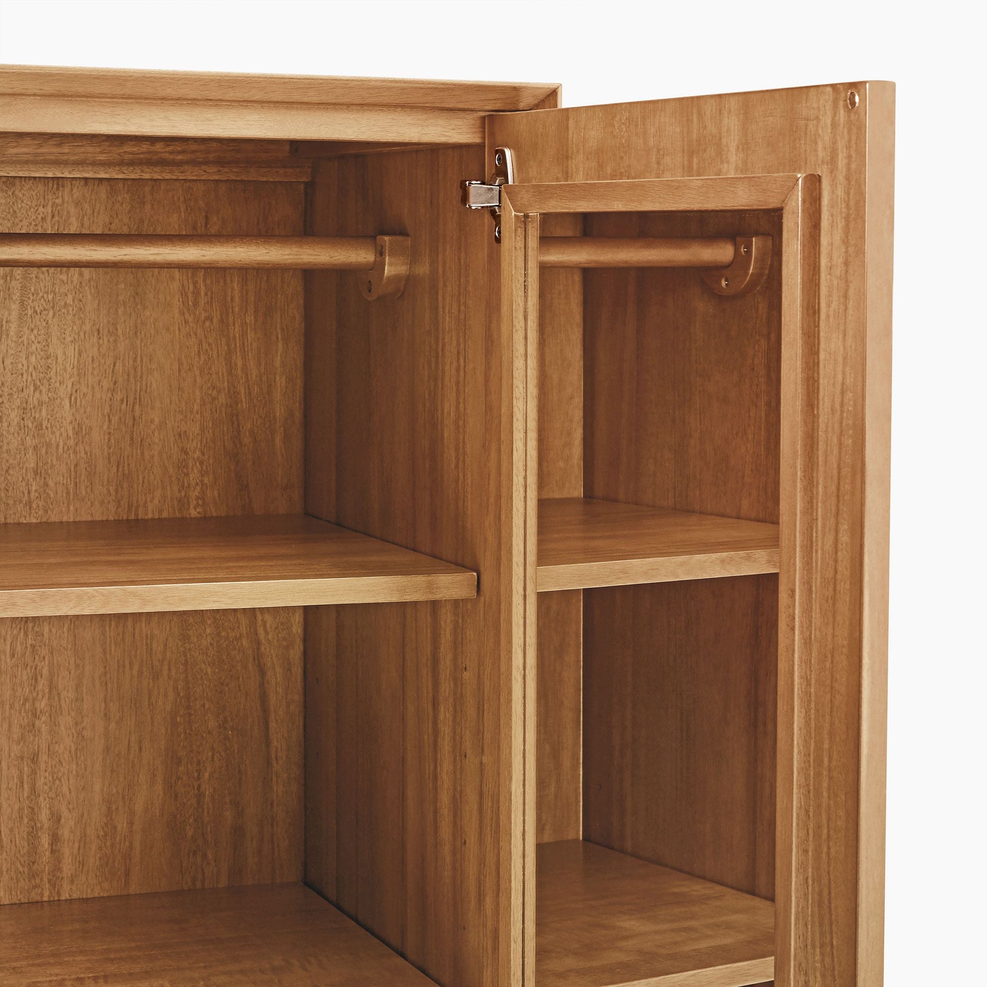 Lexor Mid-Century Wooden Wardrobe with Shelves & Drawer