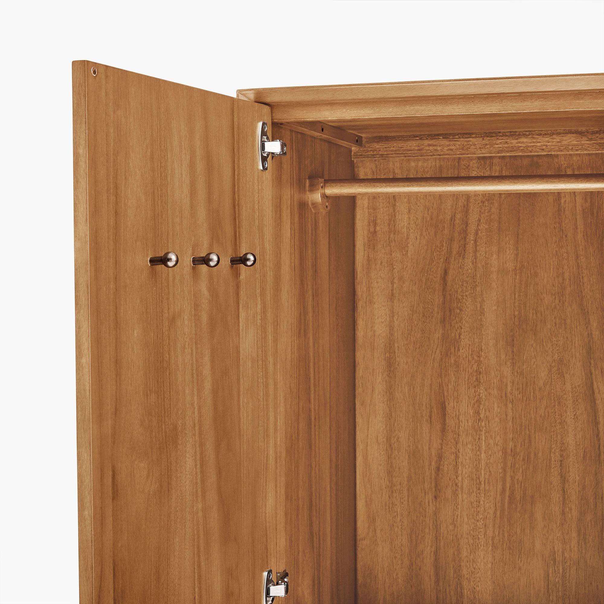 Lexor Mid-Century Wooden Wardrobe with Shelves & Drawer