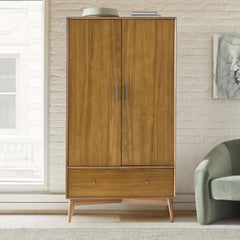 Lexor Mid-Century Wooden Wardrobe with Shelves & Drawer