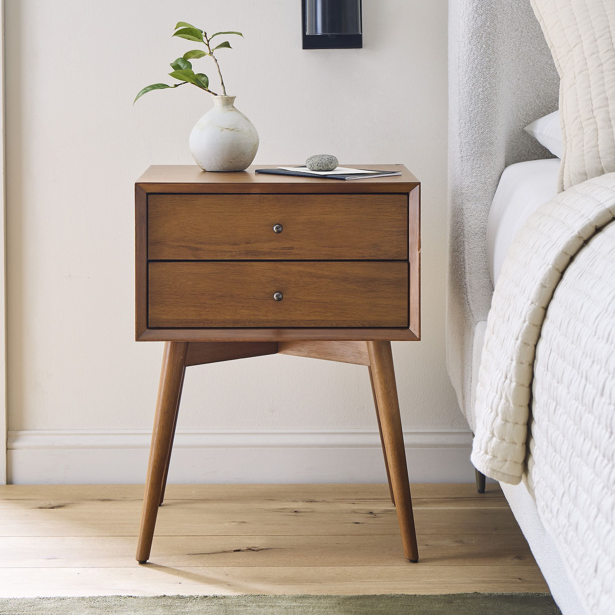 Reclier Mid-Century Closed Nightstand - Wooden Bazar