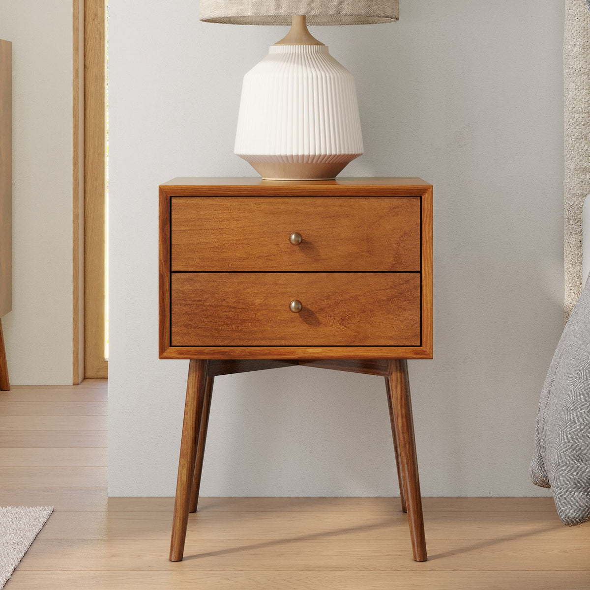 Reclier Mid-Century Closed Nightstand - Wooden Bazar