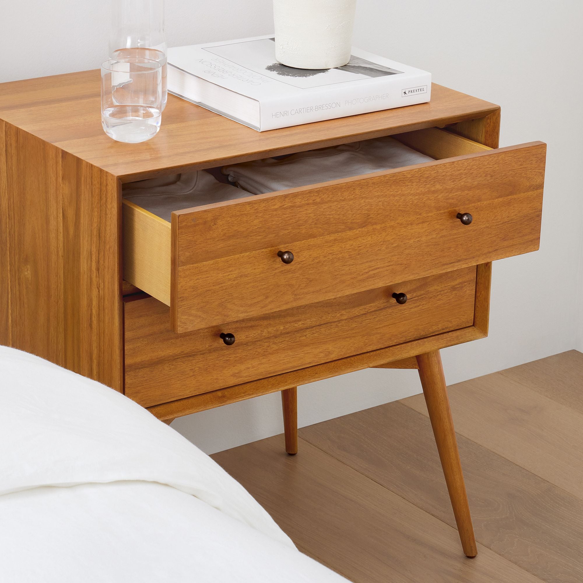 Reclier Mid-Century Closed Nightstand - Wooden Bazar