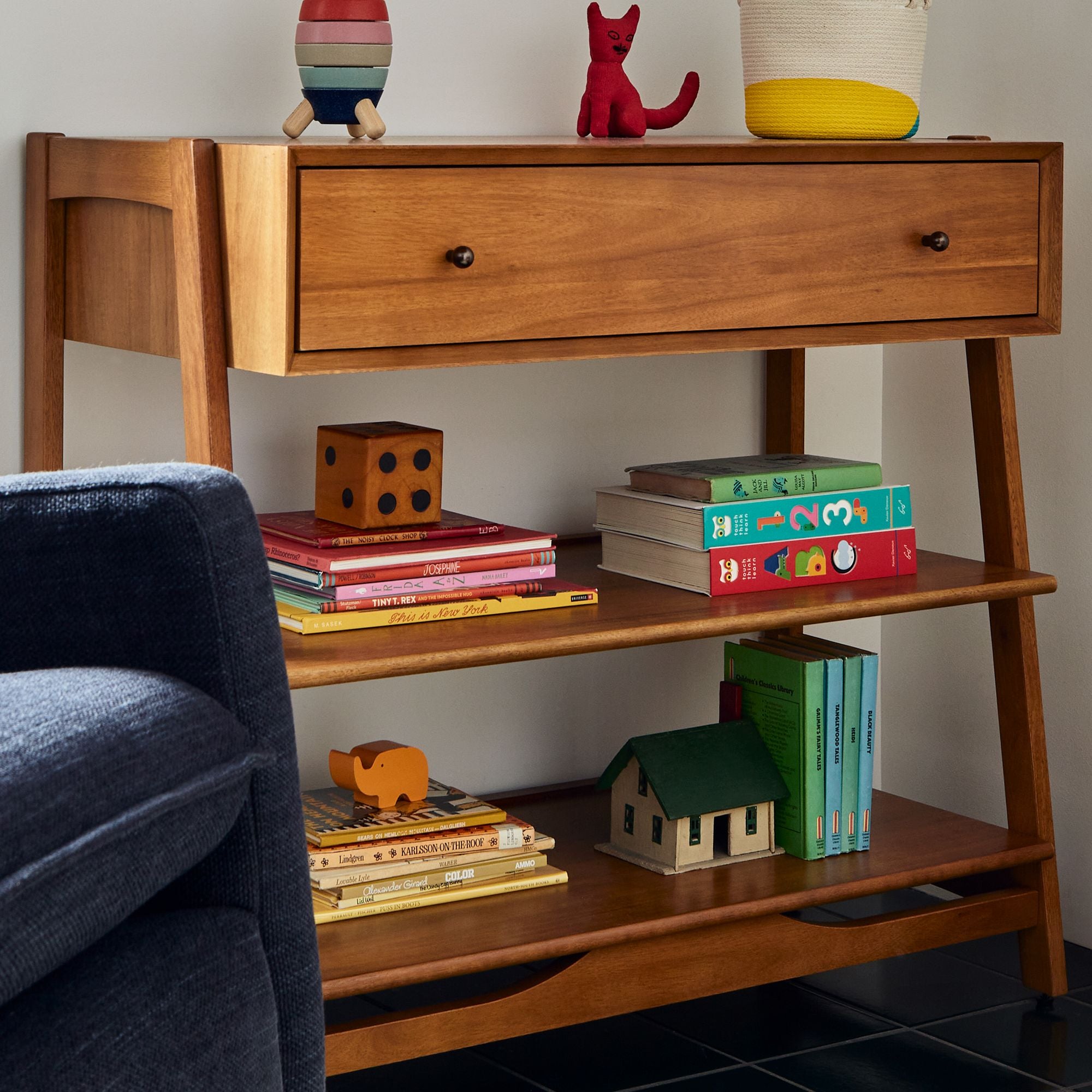 Azik Mid-Century Open Dresser - Wooden Bazar