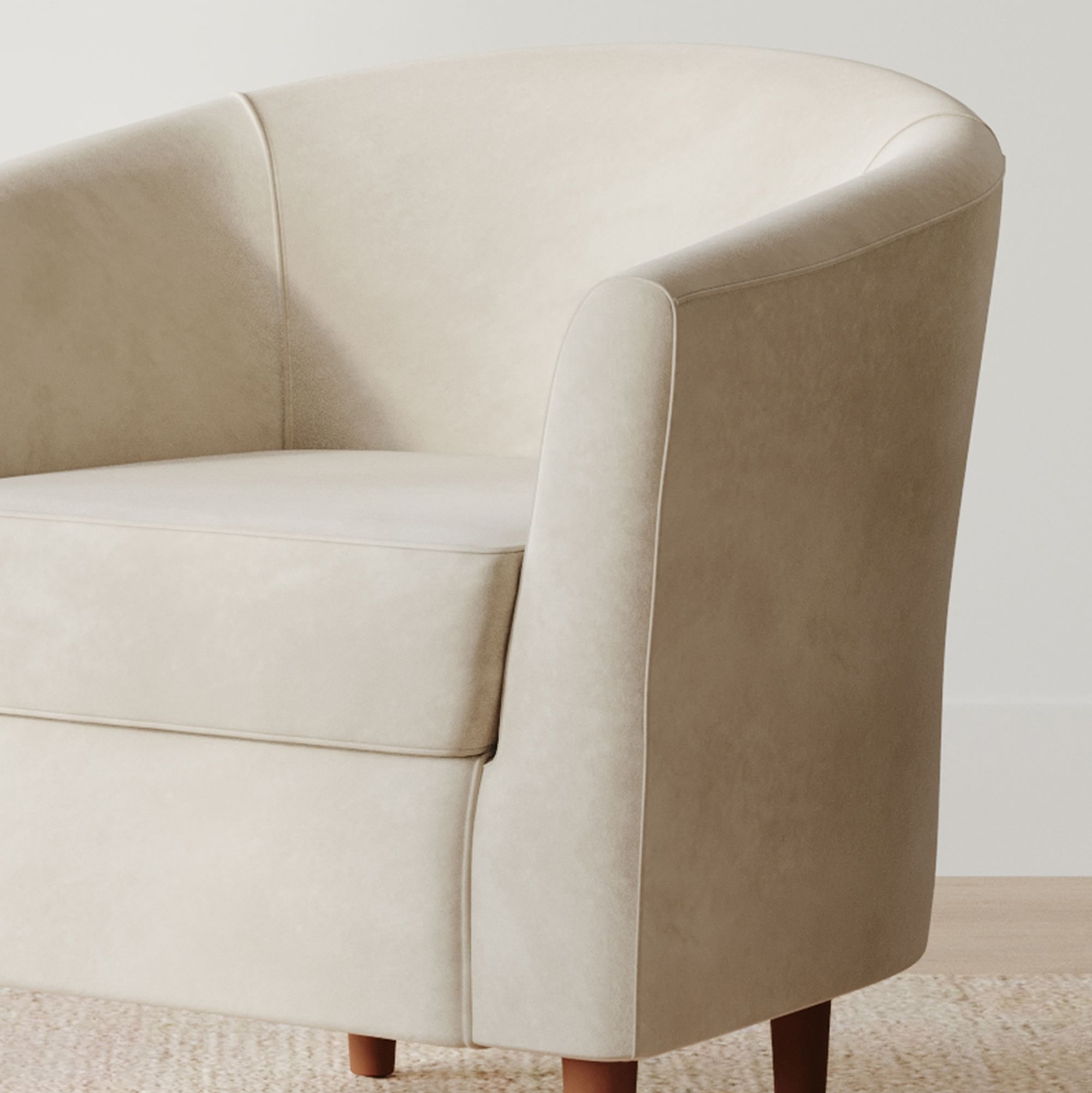 Naizun Barrel Accent Chair in Soft Taupe Upholstery with Tapered Wooden Legs - Wooden bazar