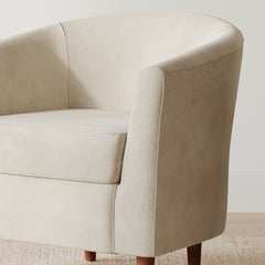 Naizun Barrel Accent Chair in Soft Taupe Upholstery with Tapered Wooden Legs - Wooden bazar
