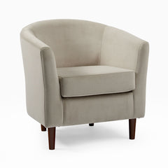 Naizun Barrel Accent Chair in Soft Taupe Upholstery with Tapered Wooden Legs - Wooden bazar