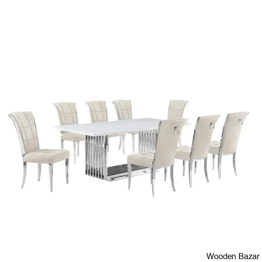 Miler Royal 8 Seater Dining Table Set Marble Top Rectangle