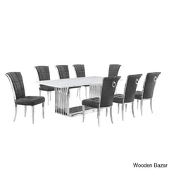 Miler Royal 8 Seater Dining Table Set Marble Top Rectangle