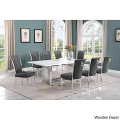 Miler Royal 8 Seater Dining Table Set Marble Top Rectangle Light Black