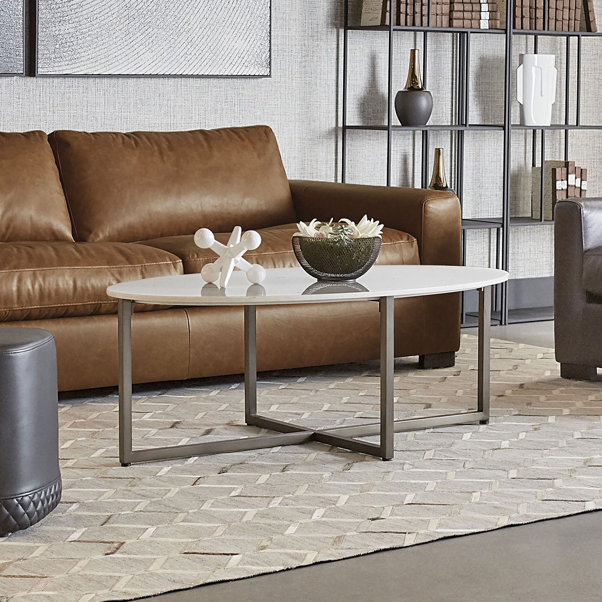 Pivoted  Minimal Marble & Steel Coffee Table - Wooden bazar