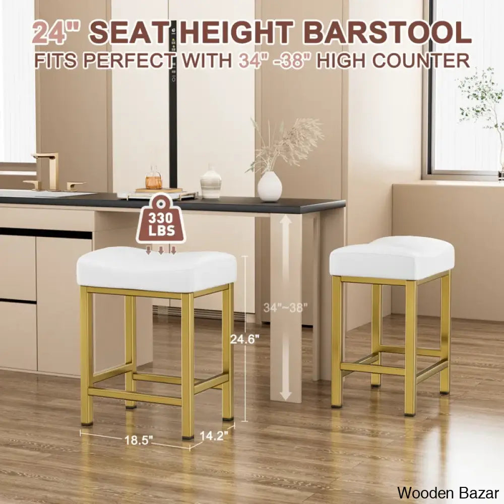 Mirenoe Saddle Swivel Upholstered 24’’ Kitchen Counter Stools Set Of 2