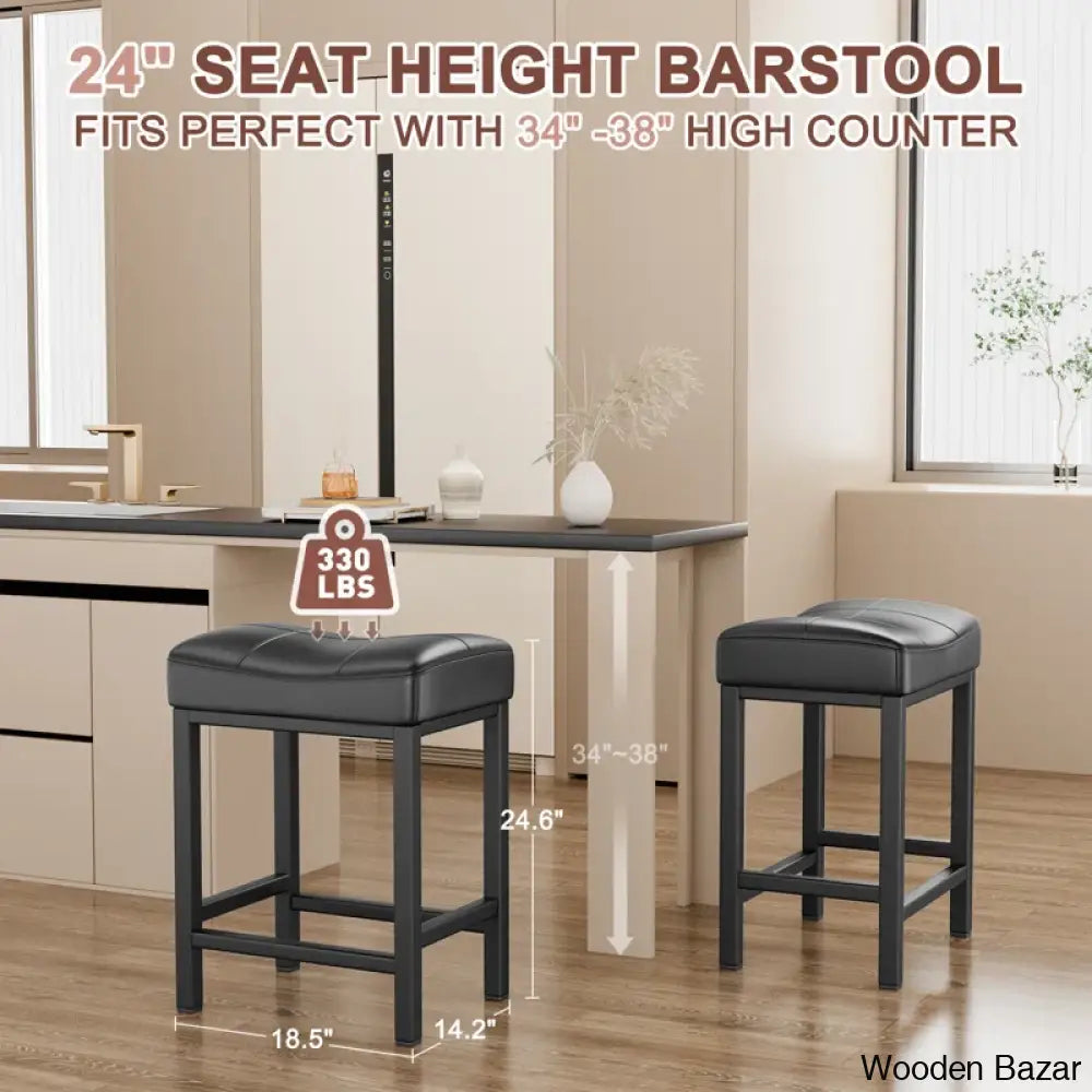 Mirenoe Saddle Swivel Upholstered 24’’ Kitchen Counter Stools Set Of 2