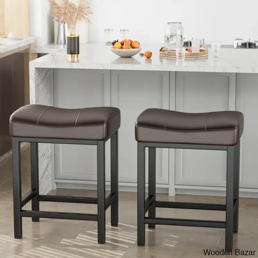 Mirenoe Saddle Swivel Upholstered 24’’ Kitchen Counter Stools Set Of 2 Black / Brown