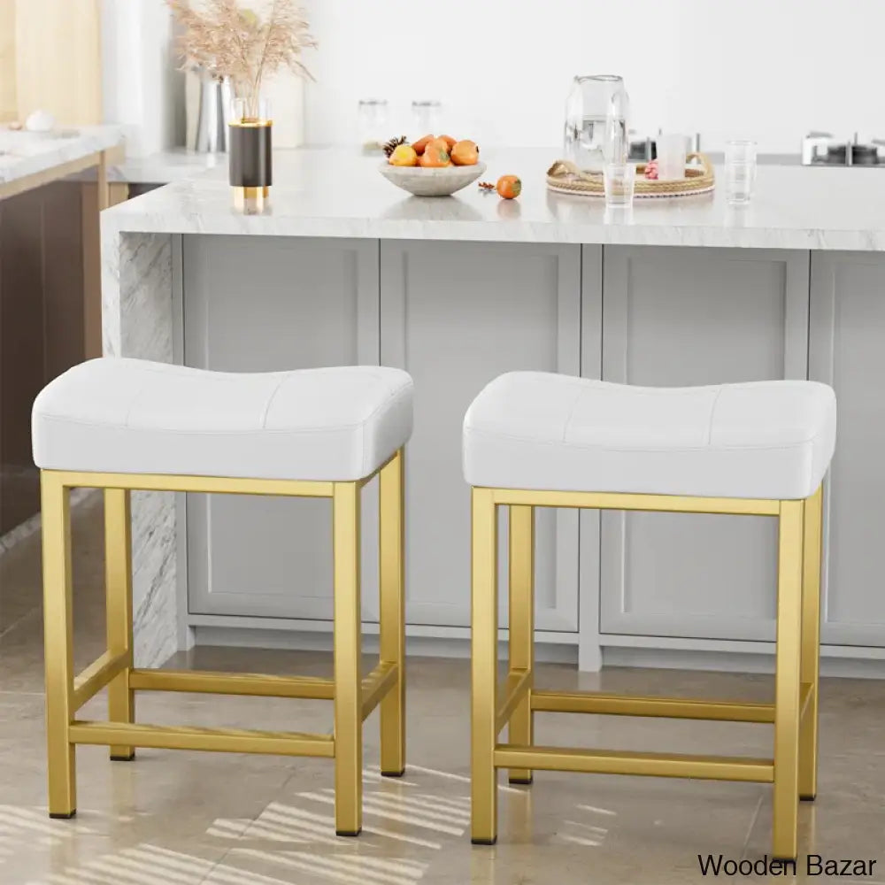 Mirenoe Saddle Swivel Upholstered 24’’ Kitchen Counter Stools Set Of 2 Gold / Black