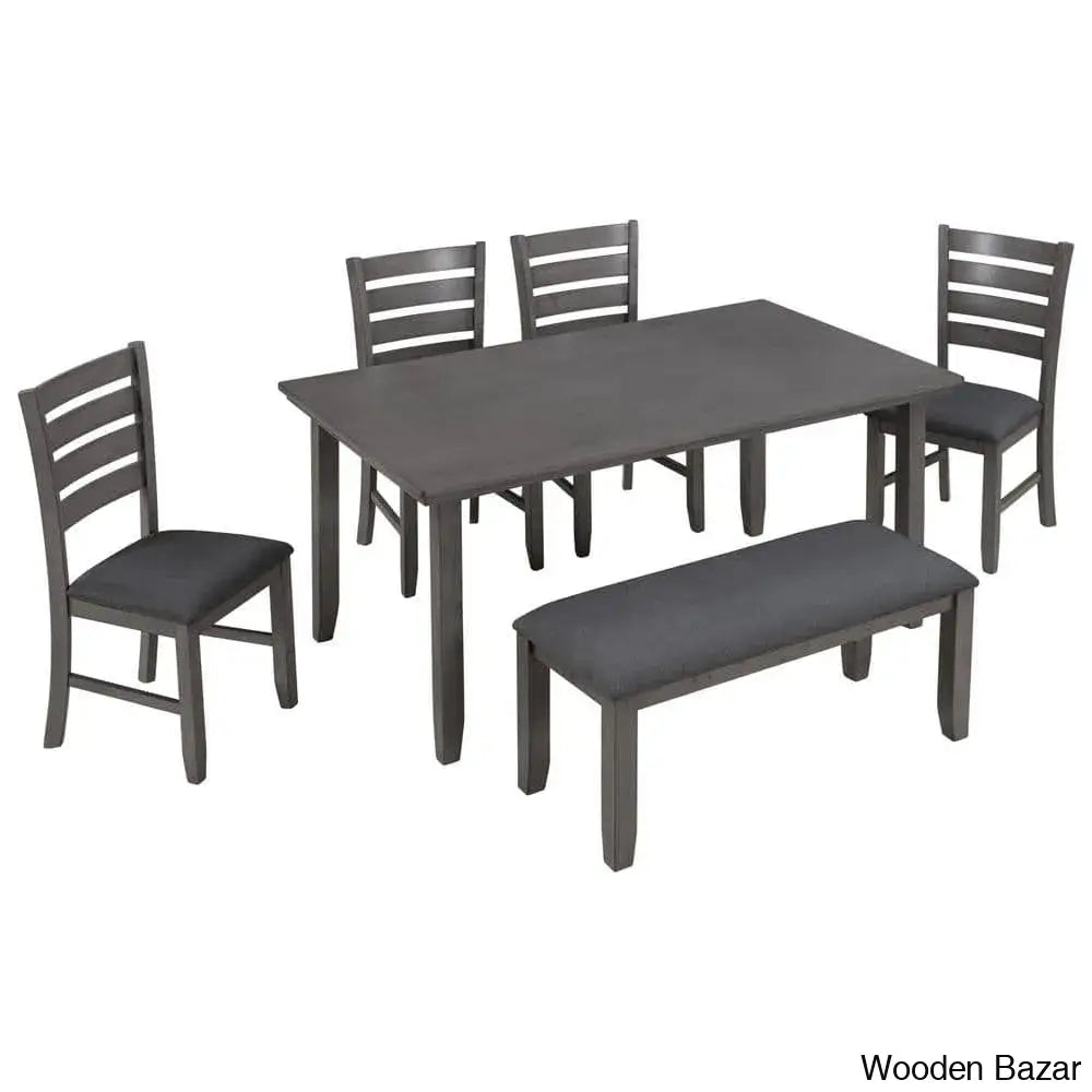 Modern Grey-Finished Teak Wood Dining Table Set With Bench – Sleek And Chic