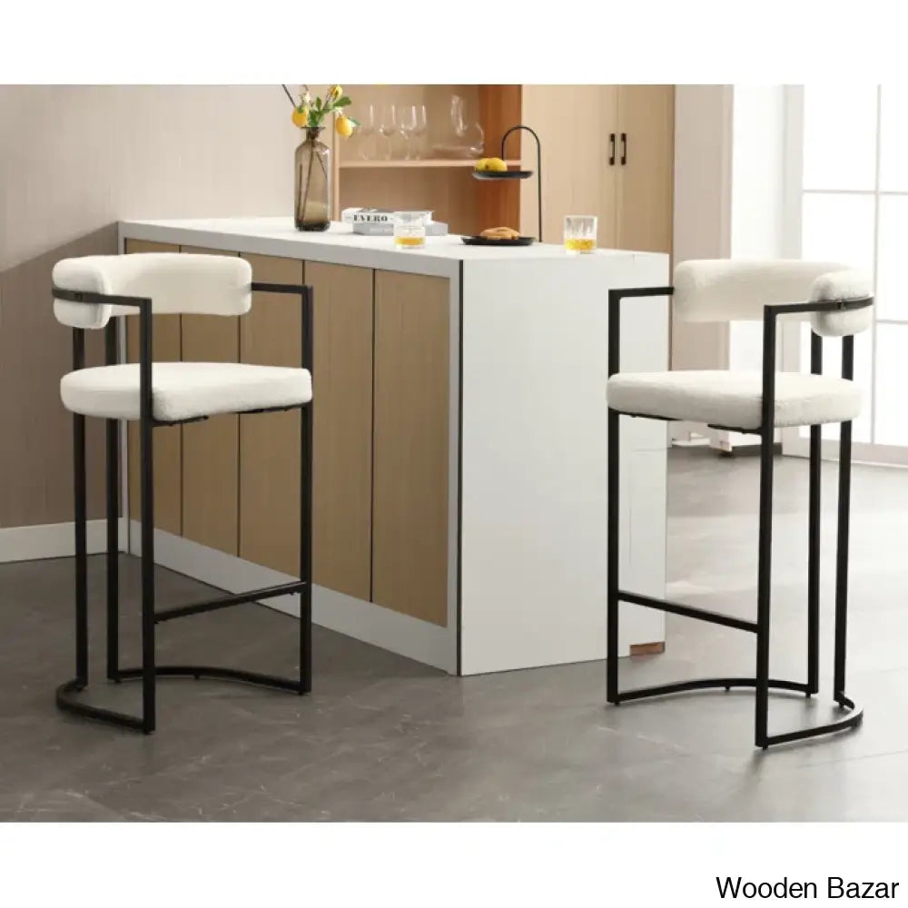 Modern Ivy Swivel Upholstered Hollow Counter And Bar Stool With Armrests And Footrests Barrel High