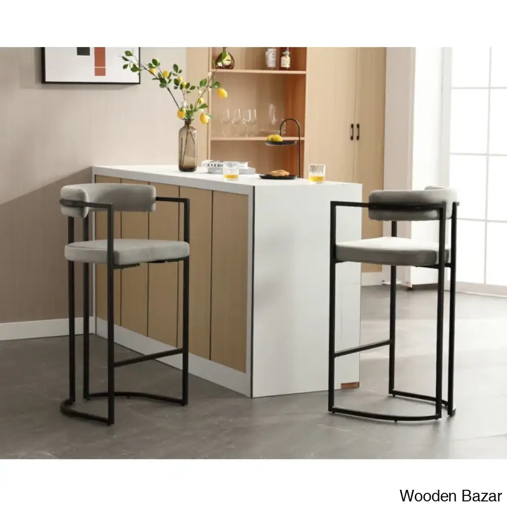 Modern Ivy Swivel Upholstered Hollow Counter And Bar Stool With Armrests And Footrests Barrel High