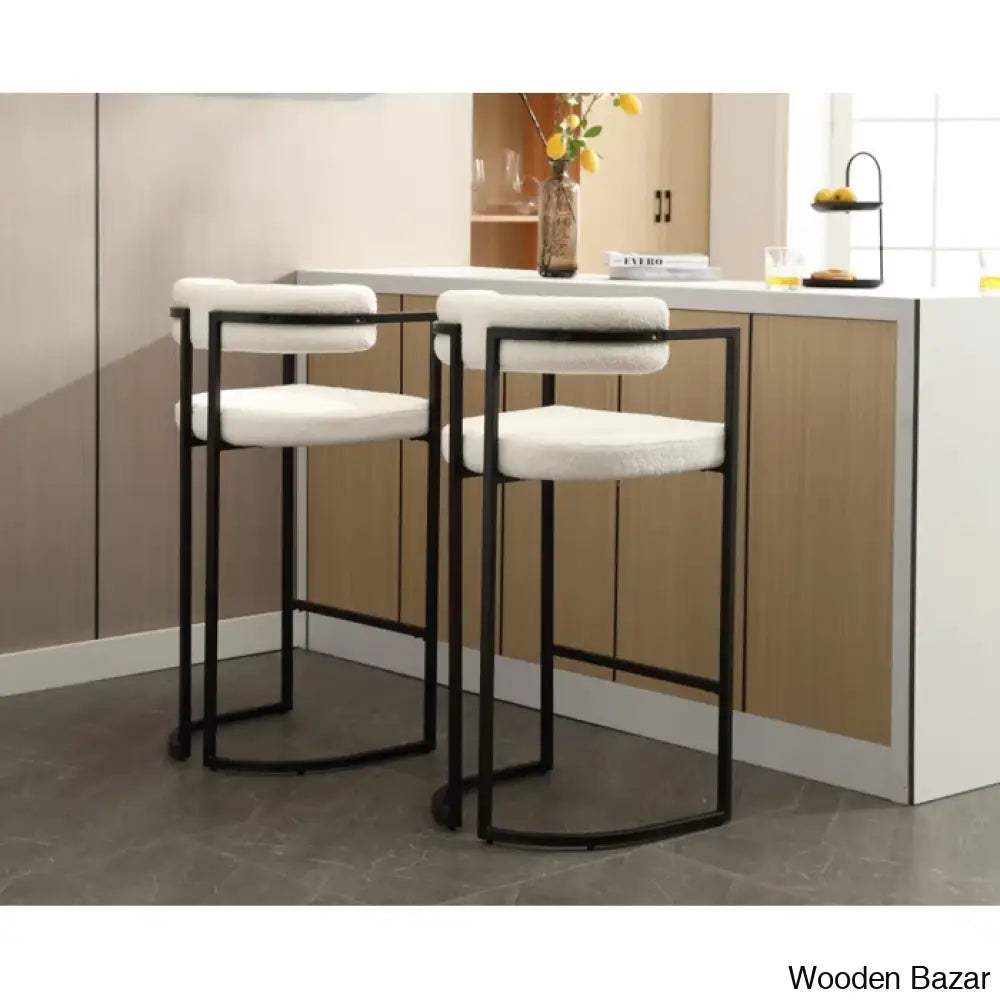 Modern Ivy Swivel Upholstered Hollow Counter And Bar Stool With Armrests And Footrests Barrel High