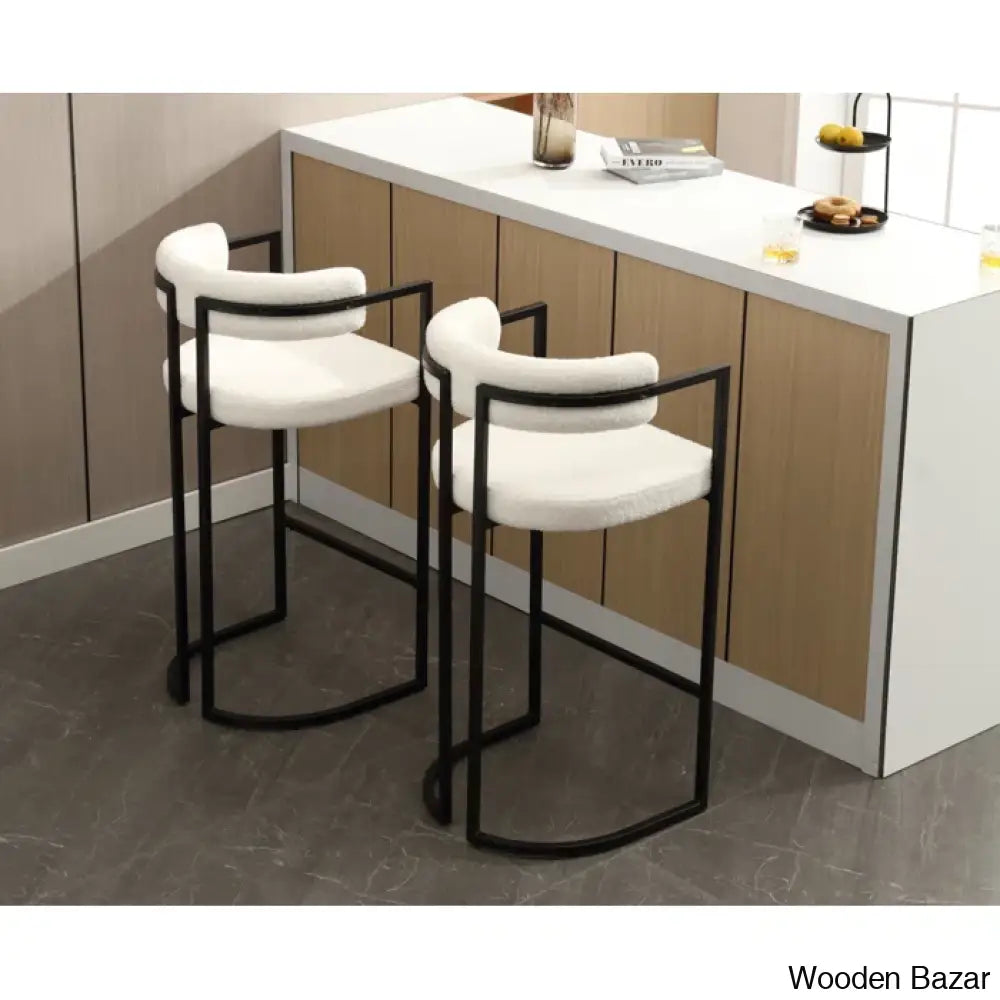 Modern Ivy Swivel Upholstered Hollow Counter And Bar Stool With Armrests And Footrests Barrel High