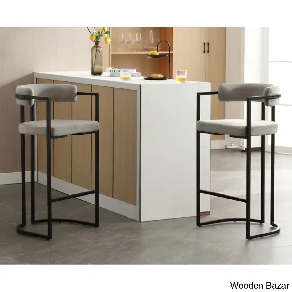 Modern Ivy Swivel Upholstered Hollow Counter And Bar Stool With Armrests And Footrests Barrel High