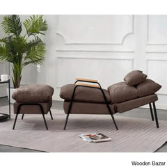 Modern Linen Accent Recliner With Ottoman | Adjustable Backrest And Pillow Armchair