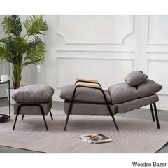 Modern Linen Accent Recliner With Ottoman | Adjustable Backrest And Pillow Armchair