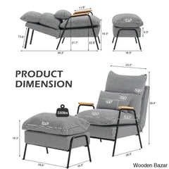 Modern Linen Accent Recliner With Ottoman | Adjustable Backrest And Pillow Armchair