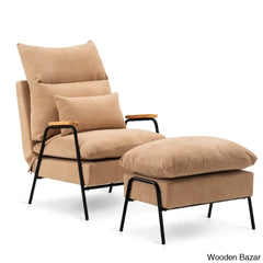 Modern Linen Accent Recliner With Ottoman | Adjustable Backrest And Pillow Armchair