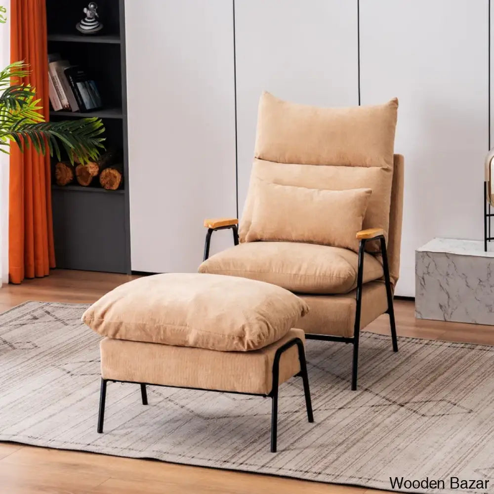 Modern Linen Accent Recliner With Ottoman | Adjustable Backrest And Pillow Armchair Beige