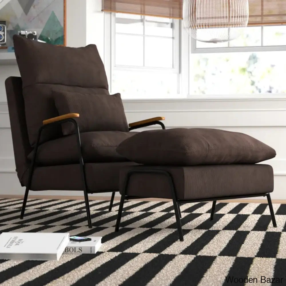 Modern Linen Accent Recliner With Ottoman | Adjustable Backrest And Pillow Armchair Brown