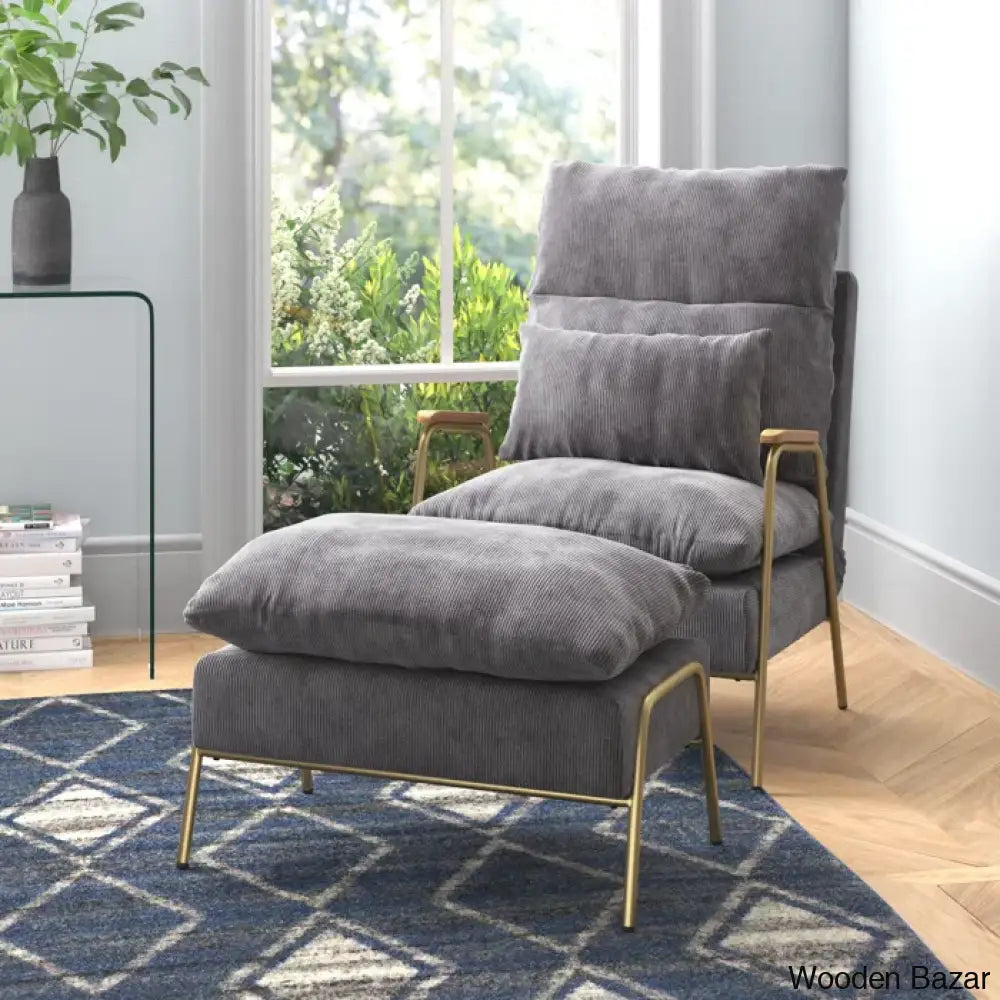 Modern Linen Accent Recliner With Ottoman | Adjustable Backrest And Pillow Armchair Gray