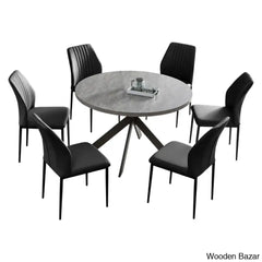 Modern Round Dining Table Set | Space-Saving Leisure Coffee With 6 Chairs