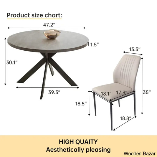 Modern Round Dining Table Set | Space-Saving Leisure Coffee With 6 Chairs