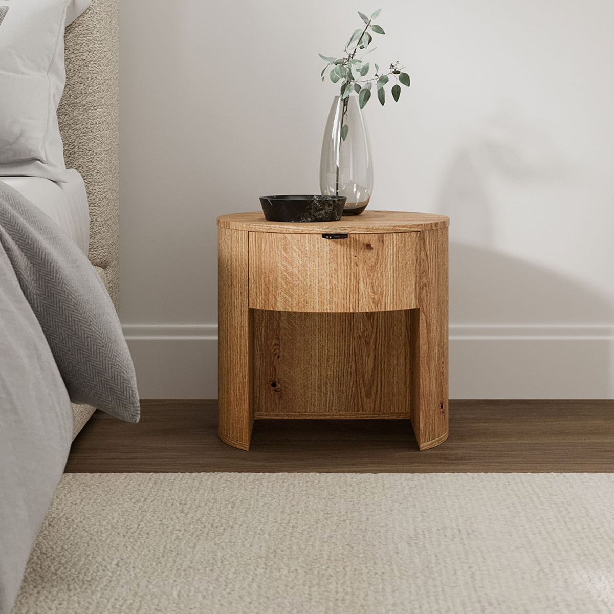 Waouner Modern Round Bedside Table - Wooden bazar