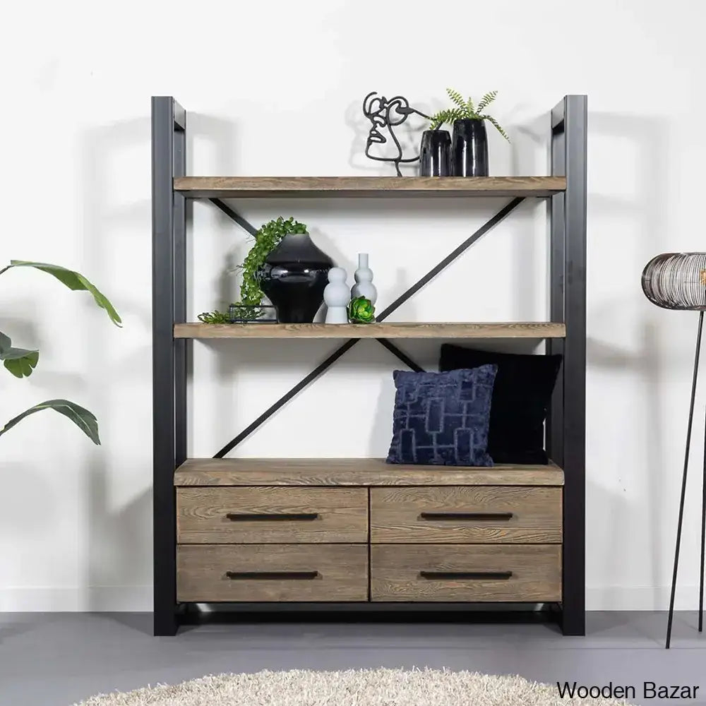 Modish Storage Bookshelf With Metal Legs