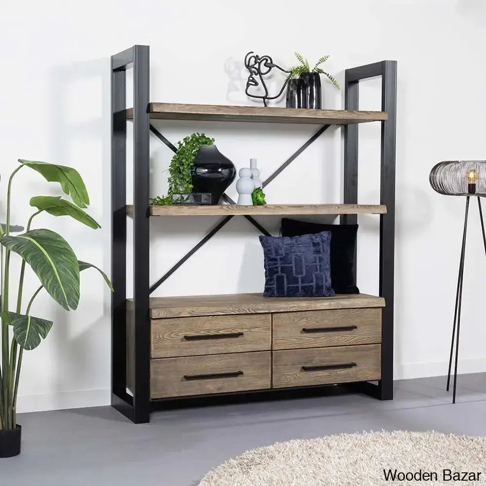 Modish Storage Bookshelf With Metal Legs