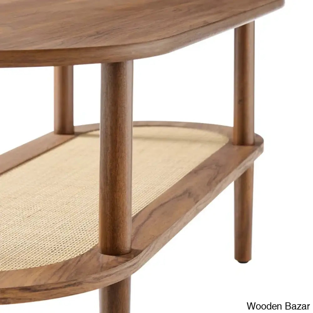 Modway Torus Oval Coffee And Center Table With Rattan Shelf