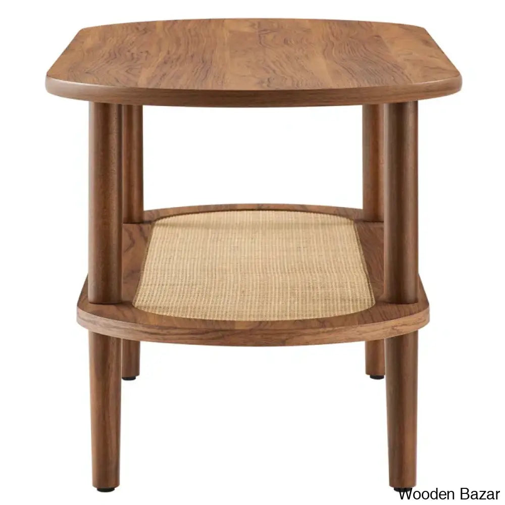 Modway Torus Oval Coffee And Center Table With Rattan Shelf