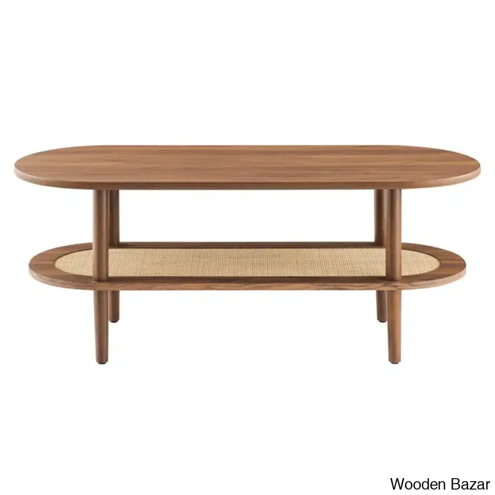 Modway Torus Oval Coffee And Center Table With Rattan Shelf